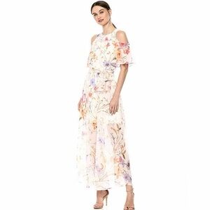 Calvin Klein Floral Cold Shoulder Maxi Dress – Elegant Chiffon Spring Summer 4